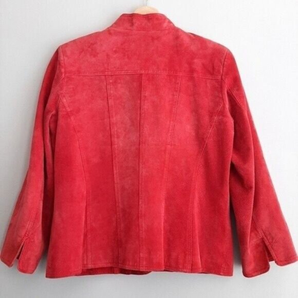 DAVID BROOKS Genuine Suede Leather Jacket Red Sz M Petite - Picture 7 of 15